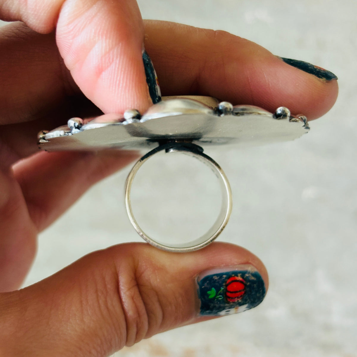 Navajo Kindale Billah Sterling Silver & Ceramic Scarecrow Ring