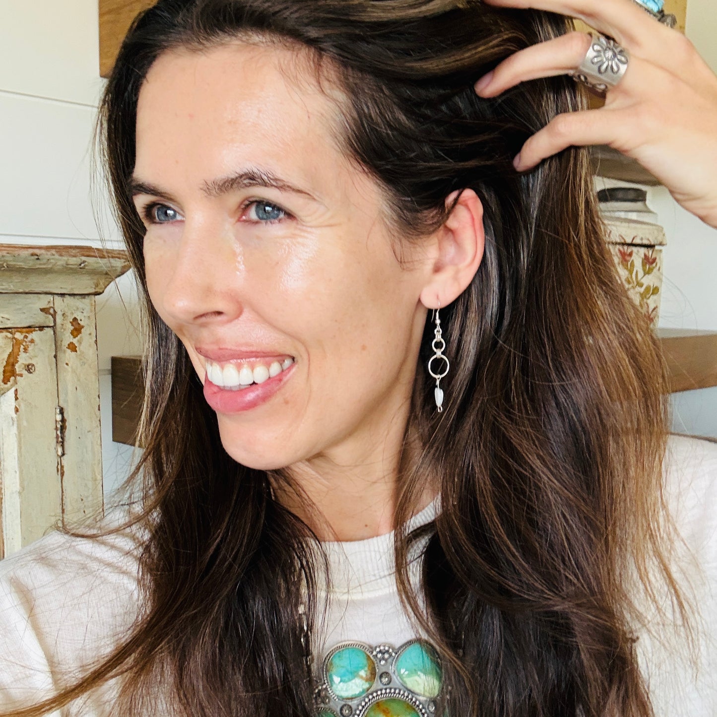 Navajo Buzz Thompson Sterling Silver & MOP Hearts Earrings