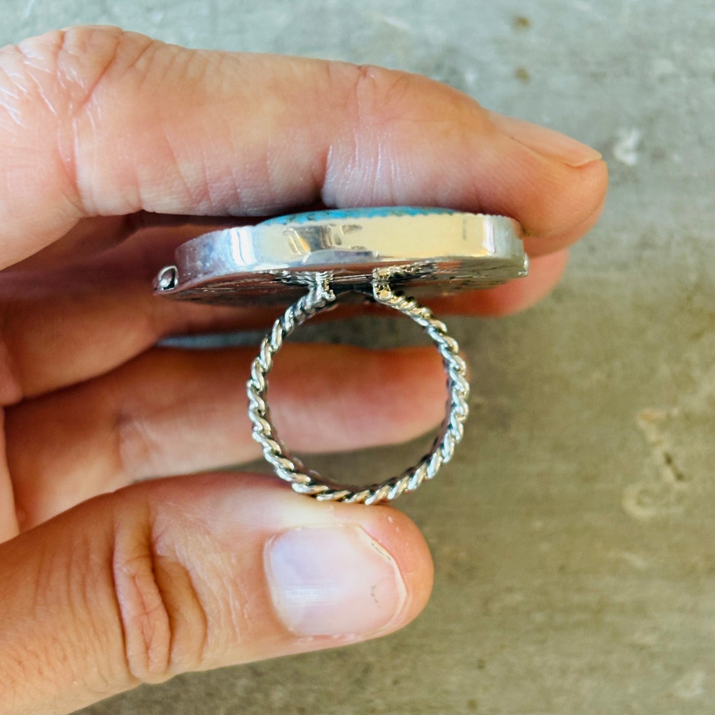 Navajo Bryan Tom Sterling Silver - Celestial Agate & Turquoise Mountain Statement Ring