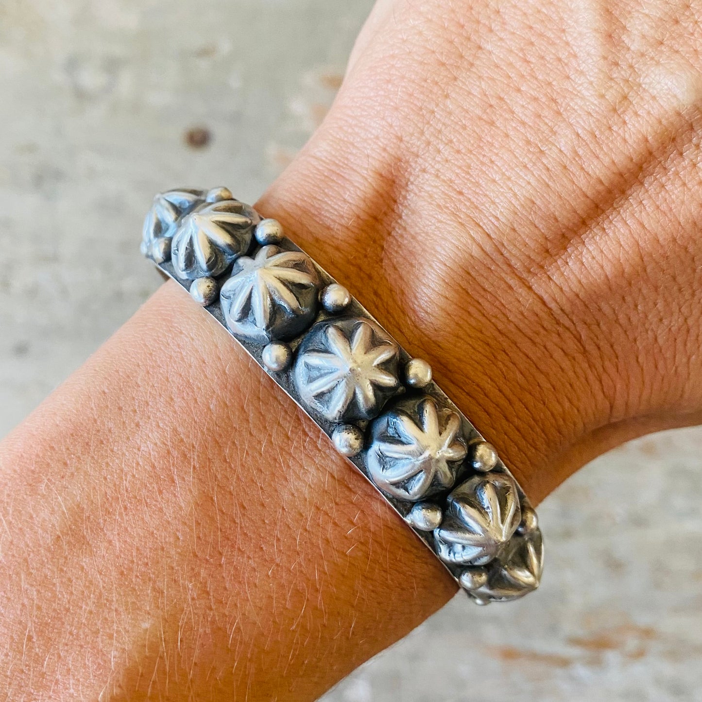 Navajo Patricia Yazzie Sterling Silver Starburst Stacker Cuff