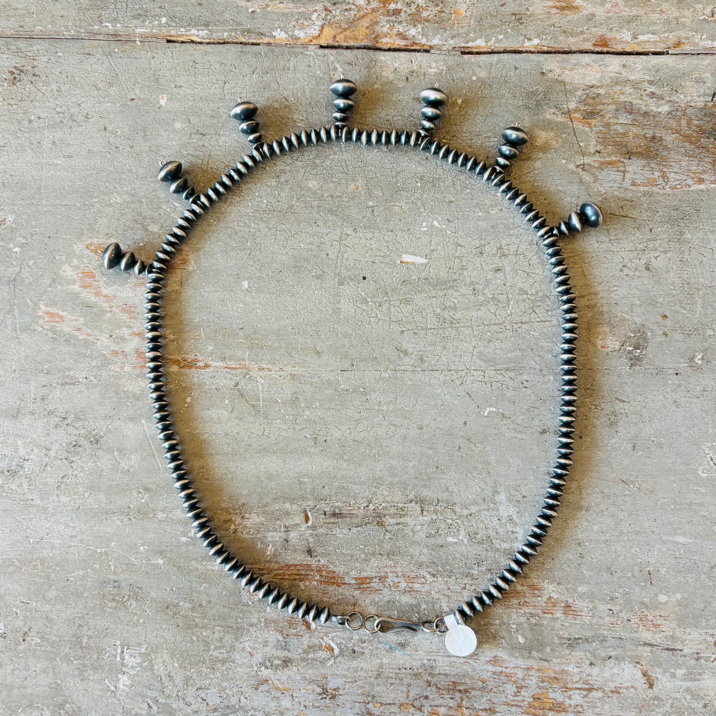Navajo Preston Haley Sterling Silver Saucer Handmade Pearls Necklace