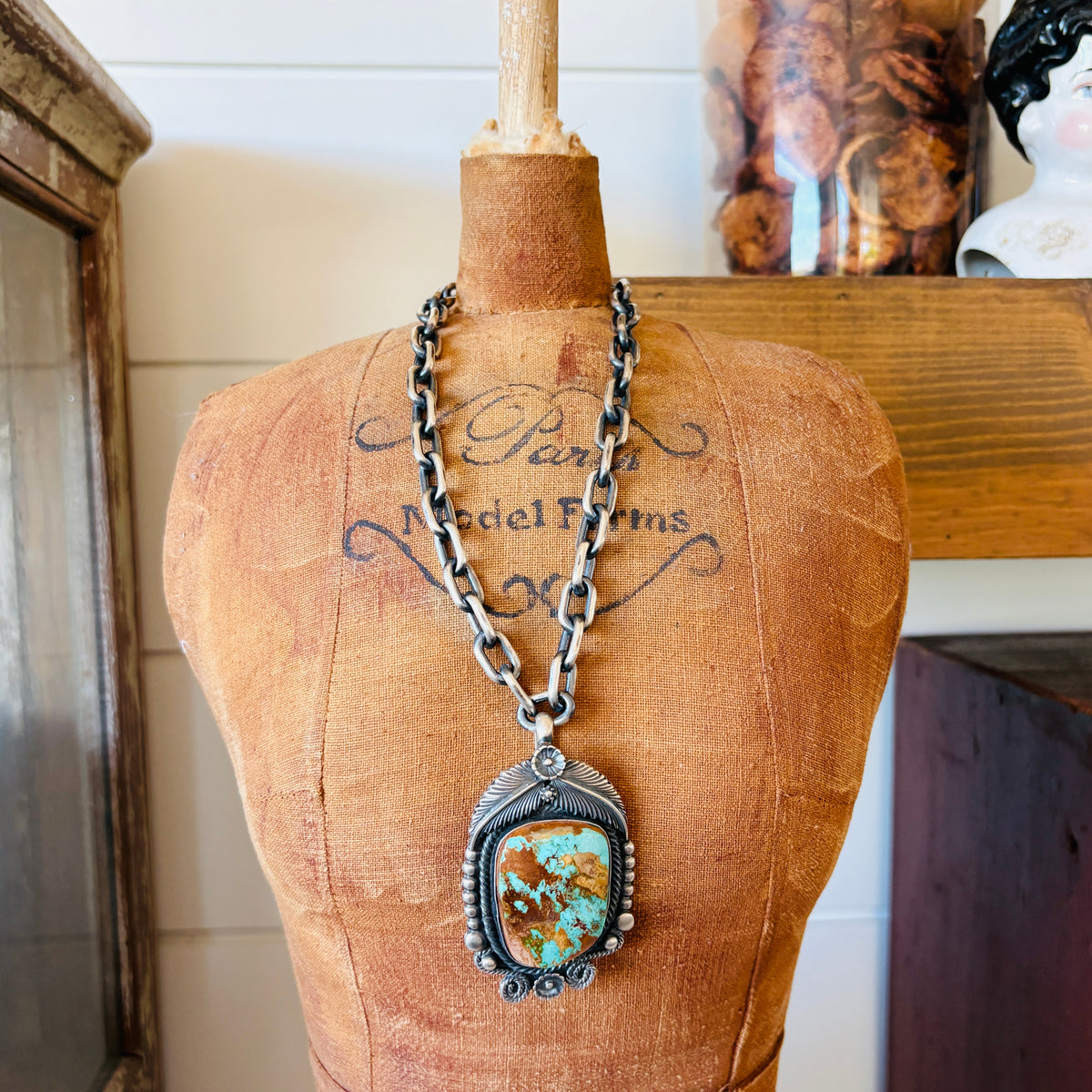 Navajo Readda Begay Sterling Silver & Royston Turquoise Statement Pendant