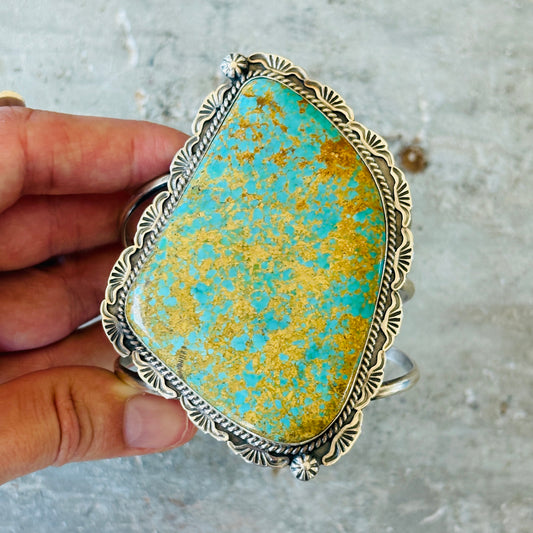Navajo Landon Benally Sterling Silver & Royston Turquoise Statement Cuff