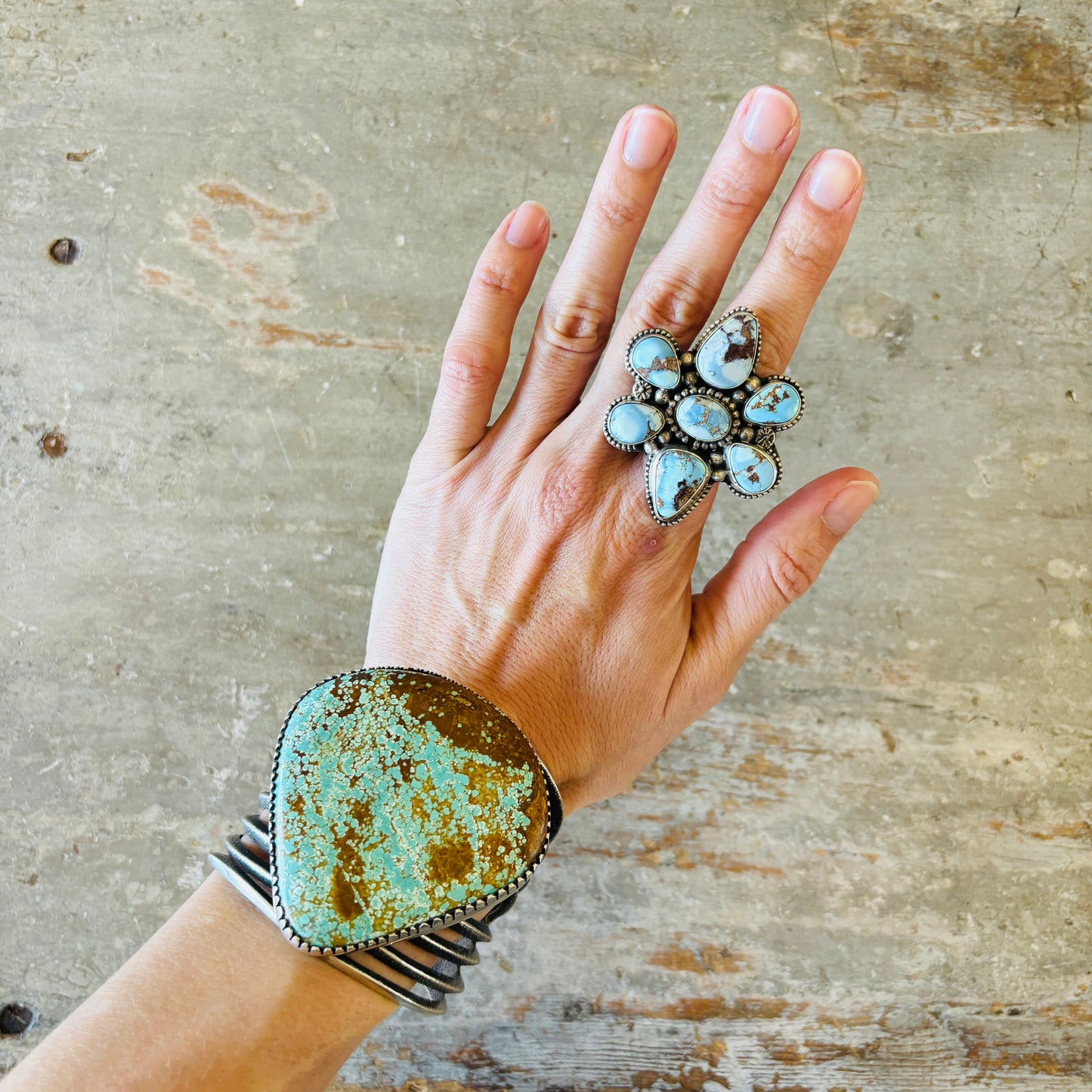 Navajo Sheila Becenti Sterling Silver & Golden Hills Cluster Ring