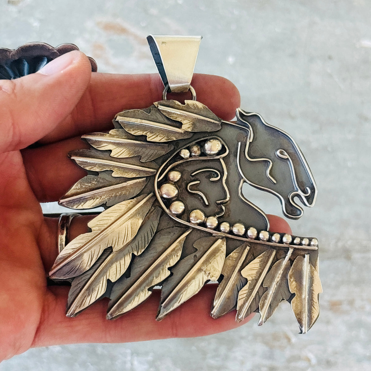 Navajo Miranda Willie Sterling Silver Horse Chief Pendant