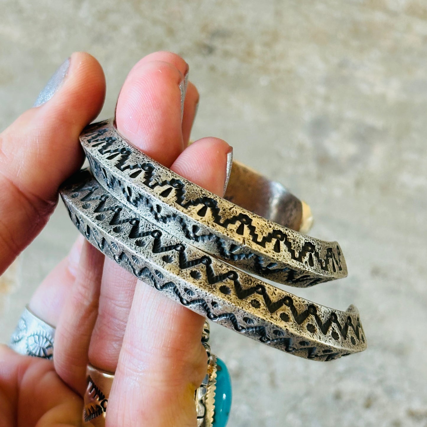 Navajo Herman Smith Sterling Silver Tufa Cast Carinated Stacker Cuff