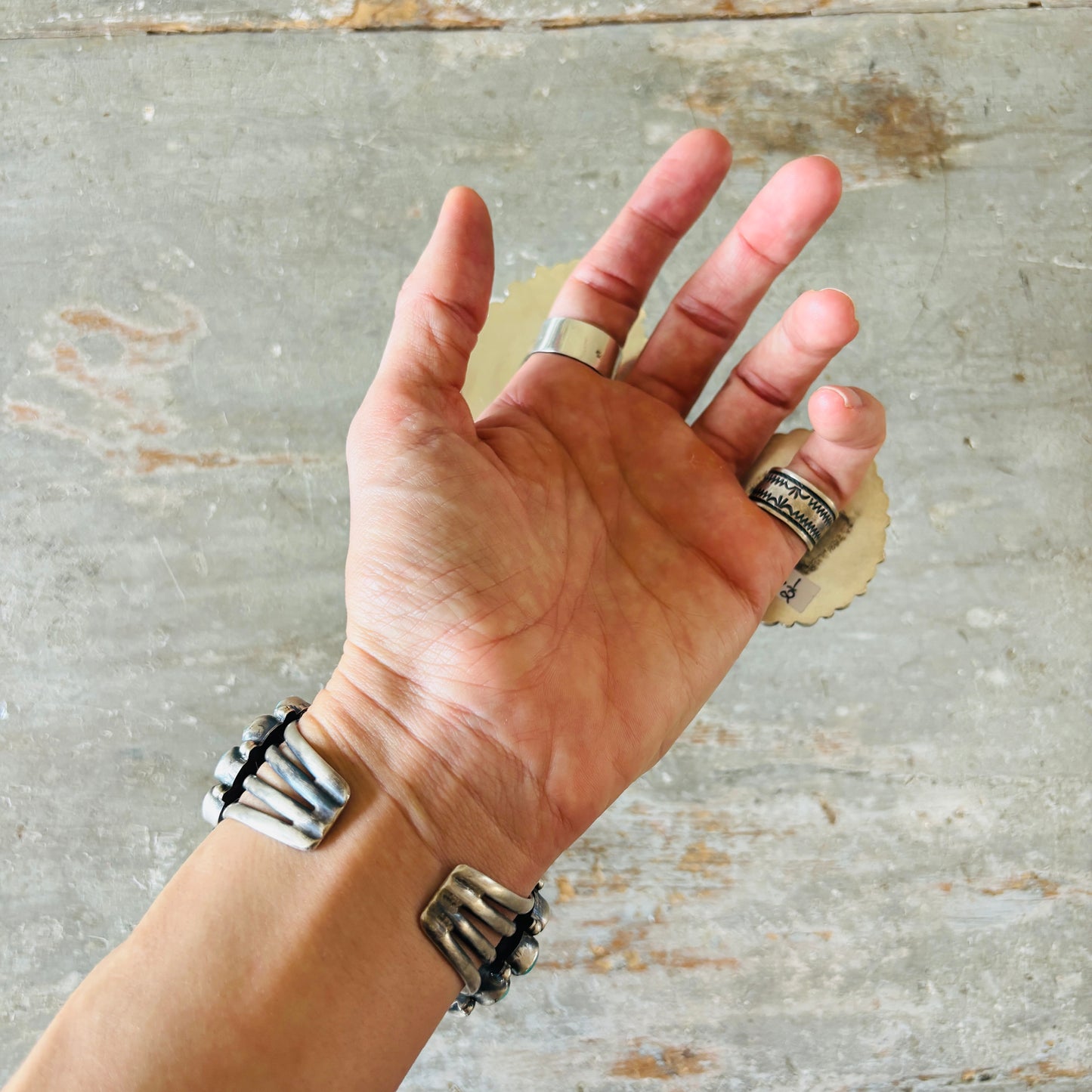 Navajo Paul Livingston Sterling Silver & Mixed Turquoise Cluster Cuff