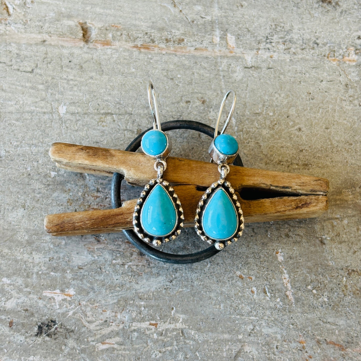 Navajo Ruth Ann Begay Sterling Silver & Sleeping Beauty Turquoise Earrings