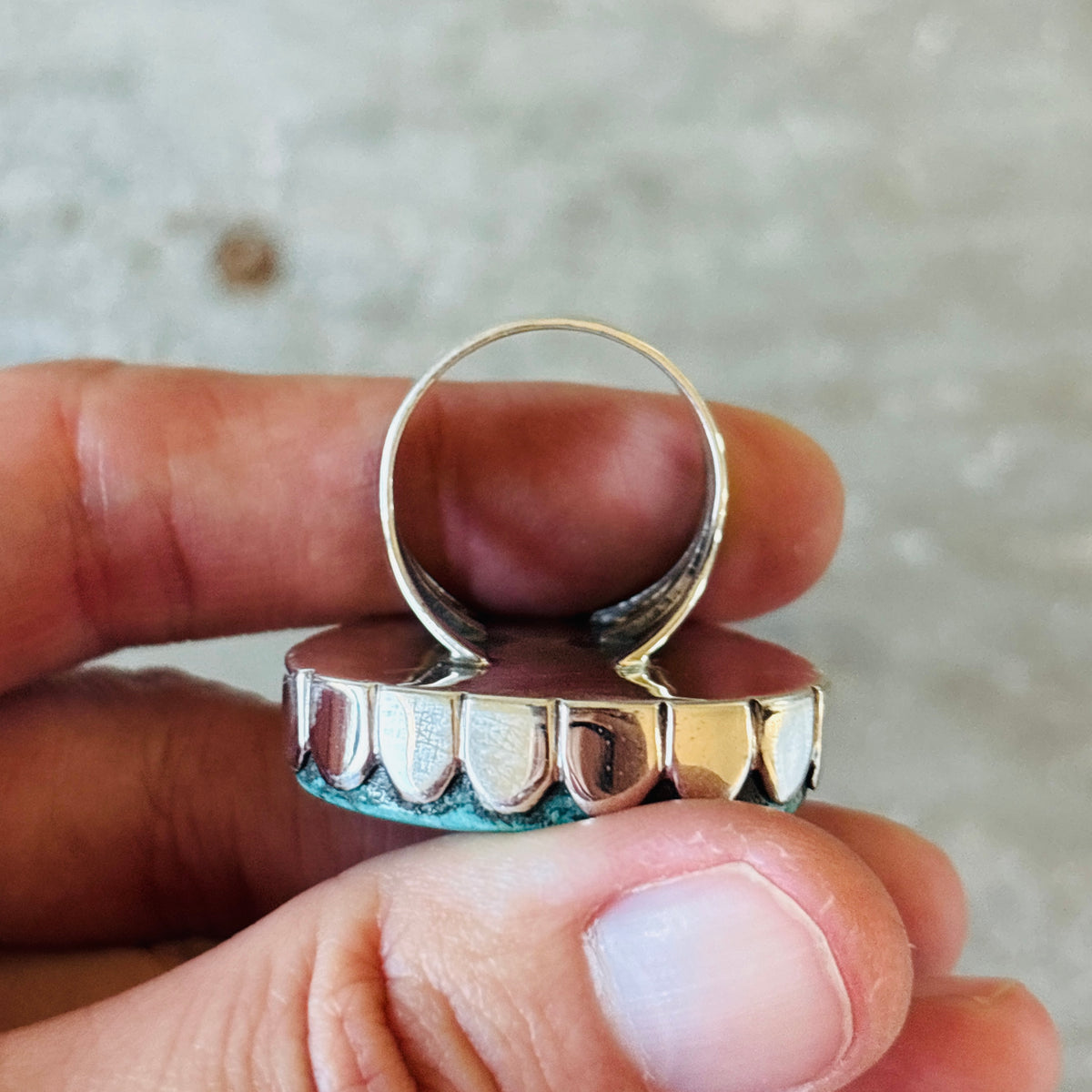 Navajo Ella Linkin Sterling Silver & Fox Turquoise Statement Ring