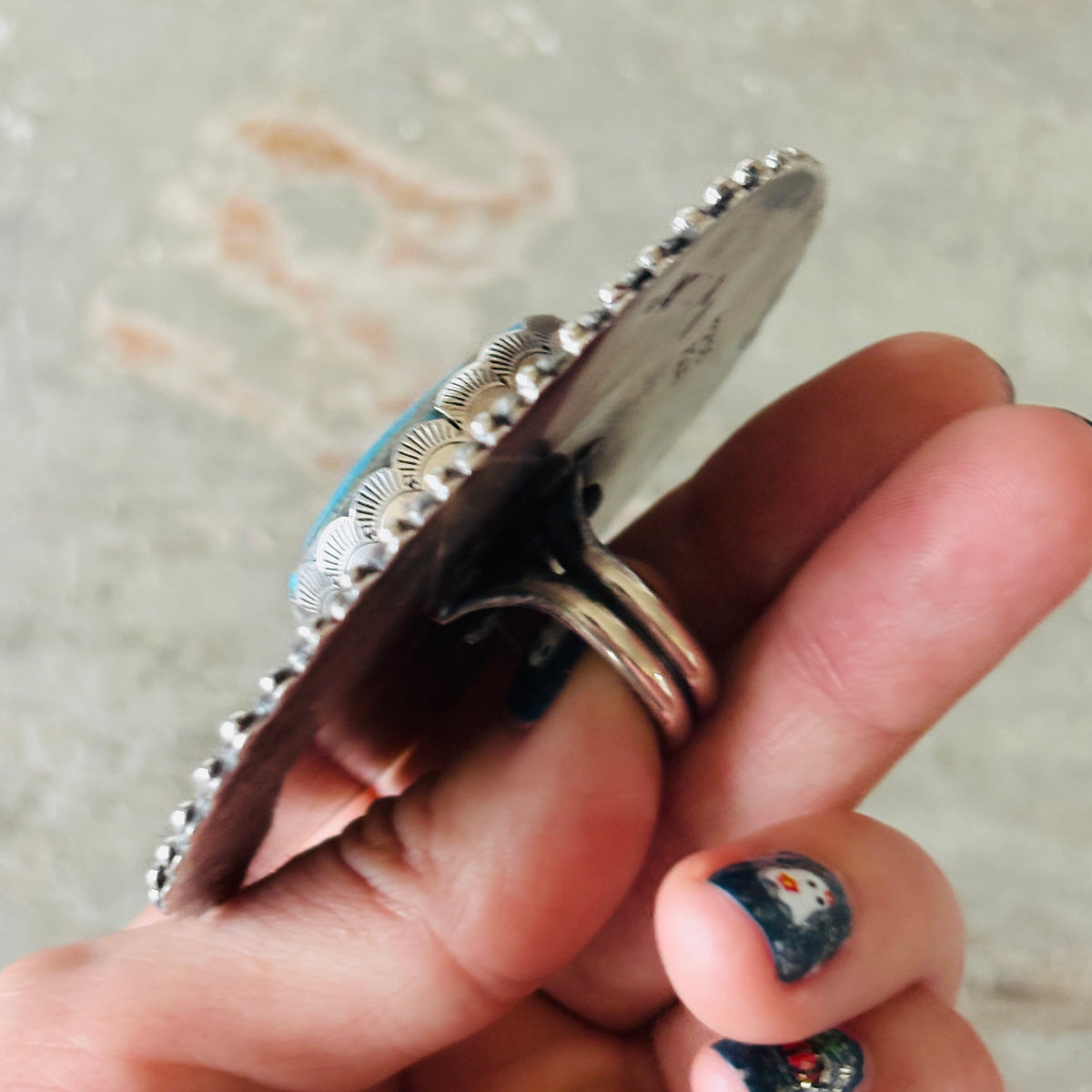 Navajo Glenn Livingston Sterling Silver & Pilot Mountain Turquoise Statement Ring