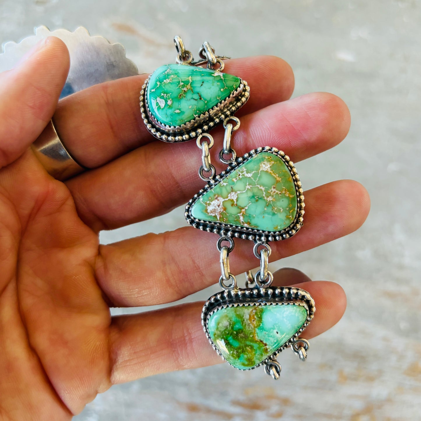 Navajo La Rose Ganadonegro Sterling Silver & Sonoran Turquoise Link Bracelet