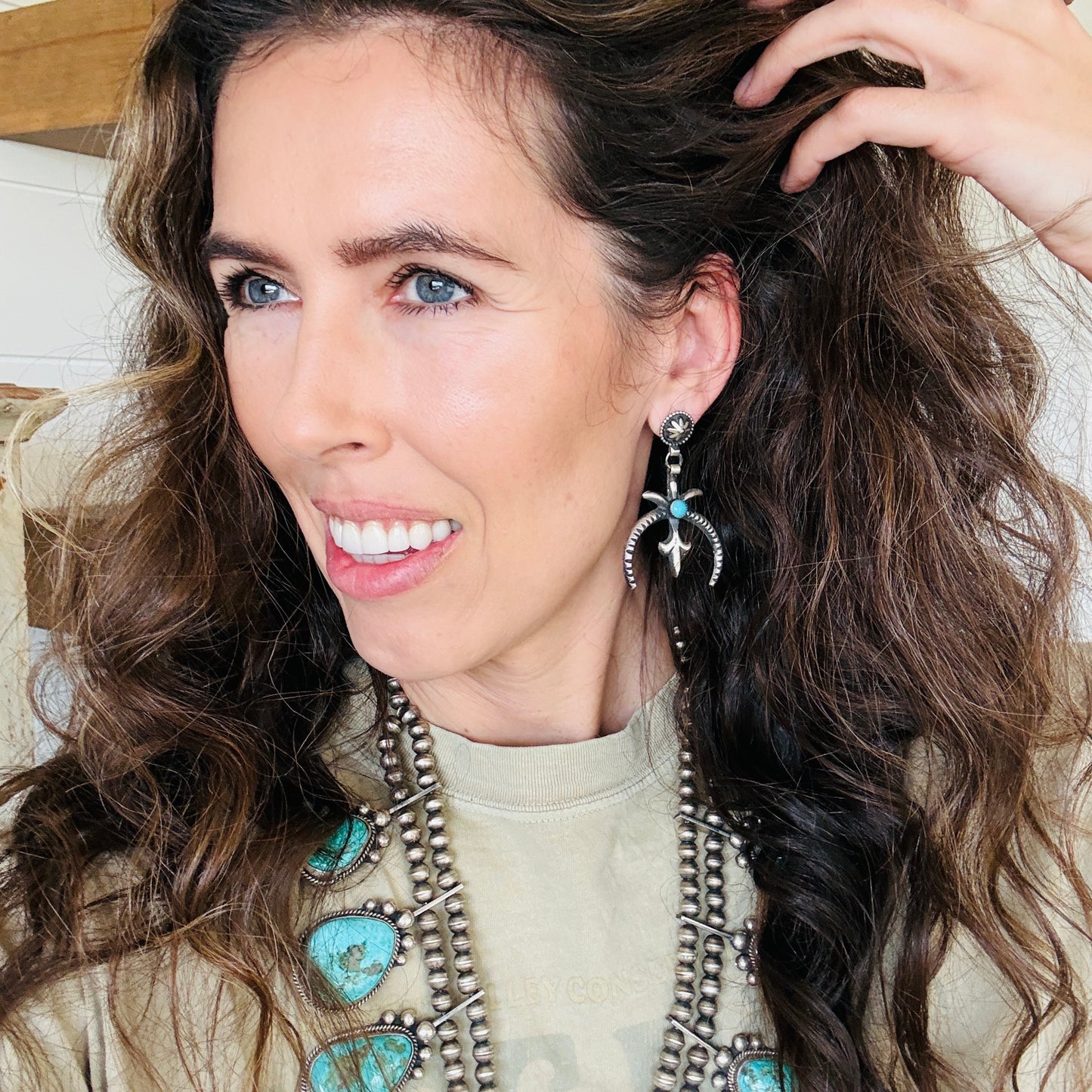 Navajo Braxton Parkett Sterling Silver & Kingman Turquoise Naja Earrings
