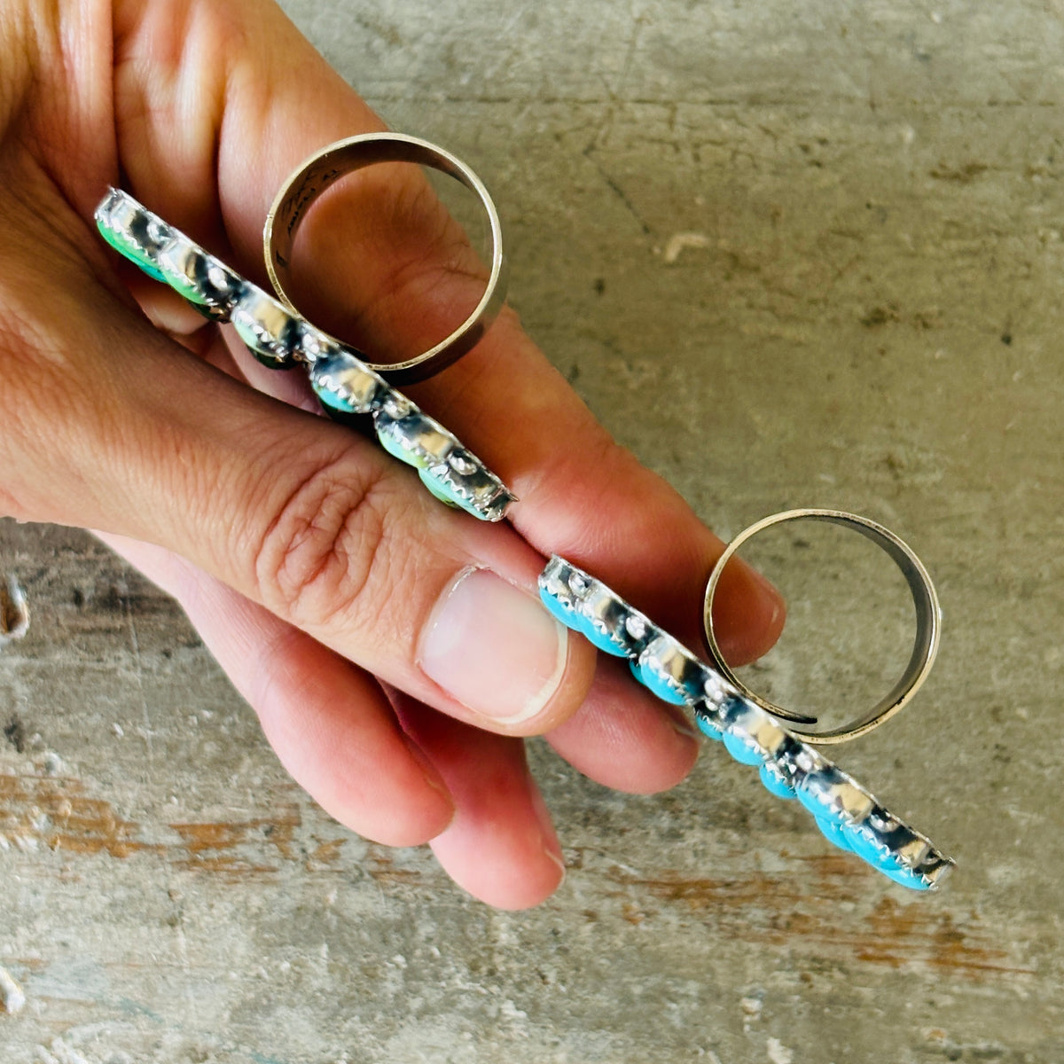 Navajo Ty Etsitty Sterling Silver & Turquoise Bronco Cluster Ring