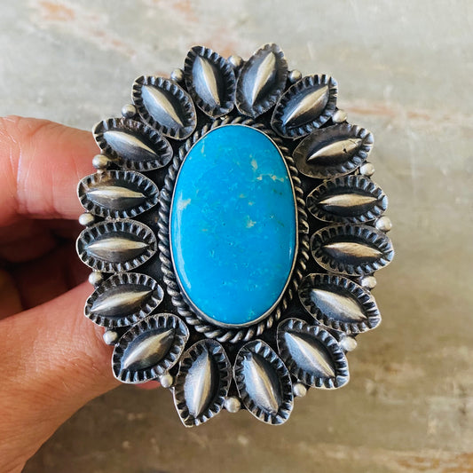 Navajo Kindale Billah Sterling Silver & Kingman Turquoise Statement Ring