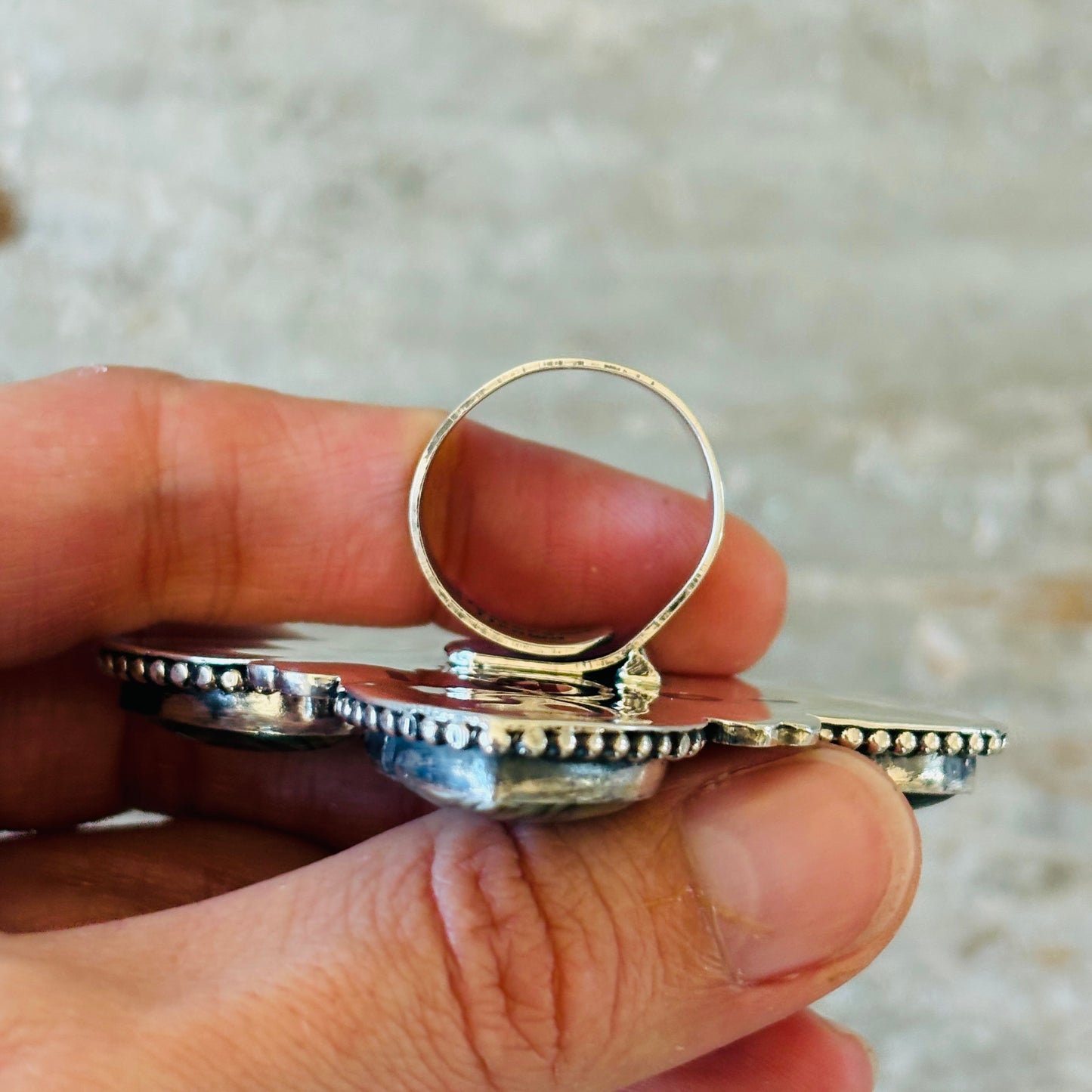 Navajo Hemerson Brown Sterling Silver - Abalone & Purple Dahlia Mojave Hearts Ring