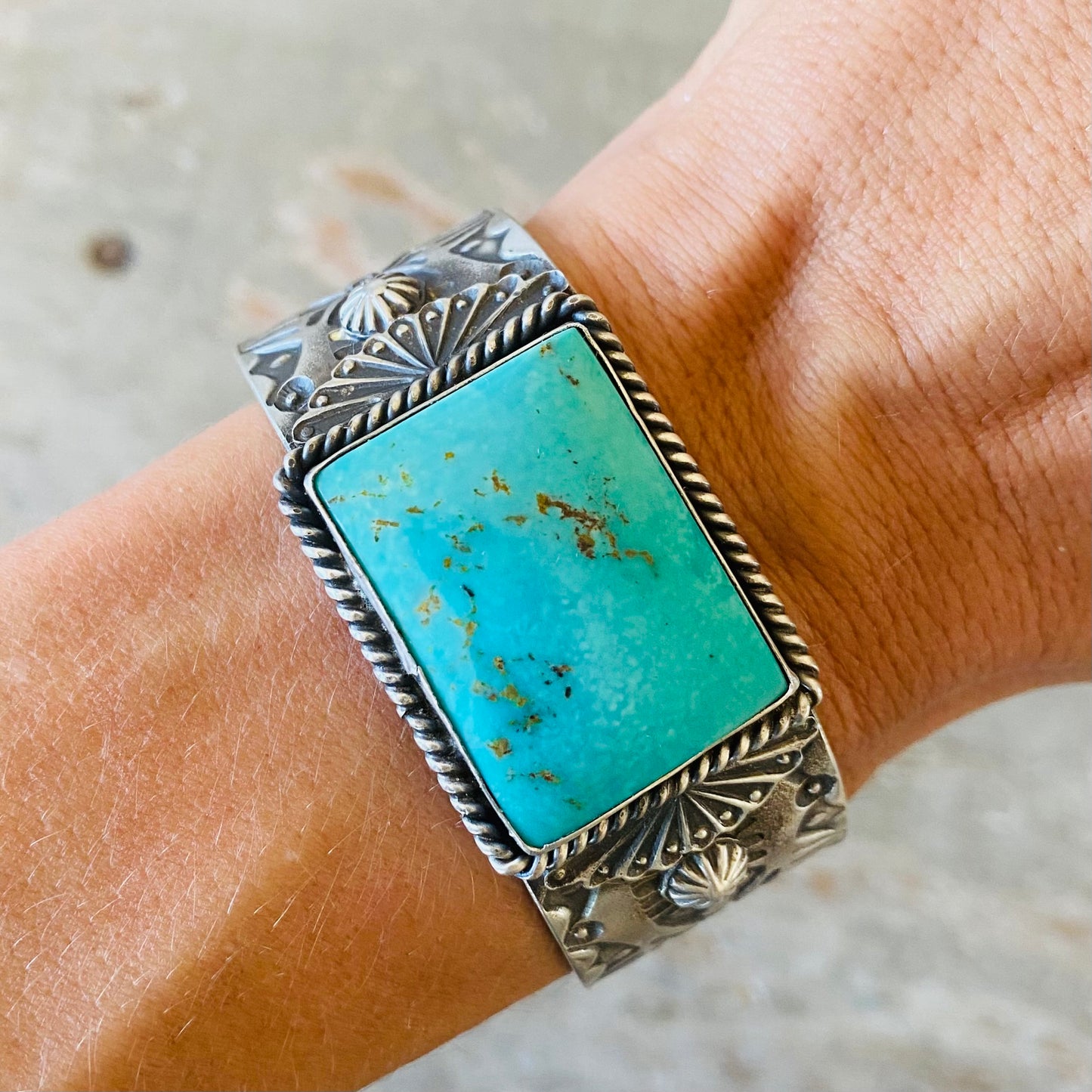 Navajo Kindale Billah Sterling Silver & Kingman Turquoise Stacker Cuff
