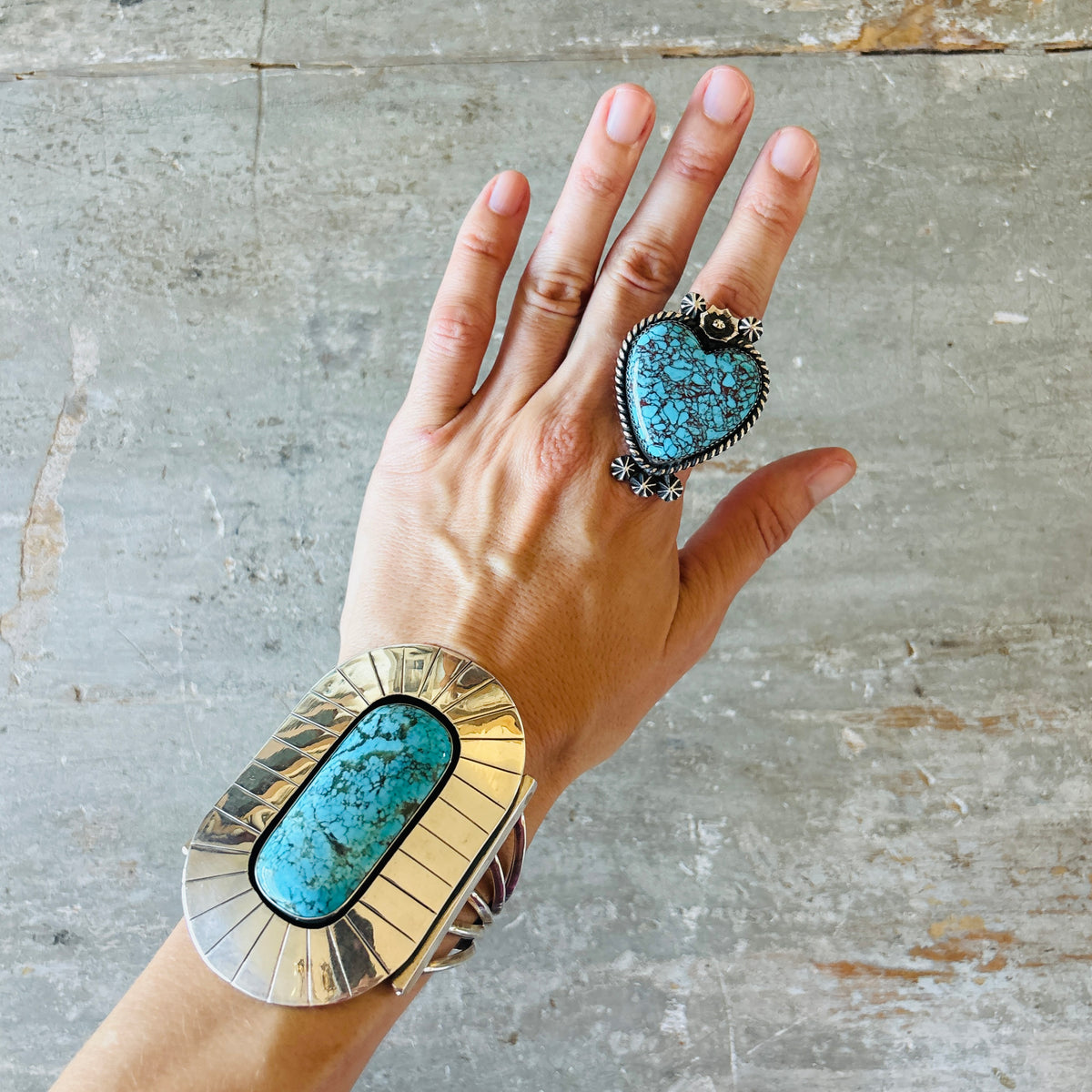 Navajo Leonard Platero Sterling Silver & Block Turquoise Heart Ring