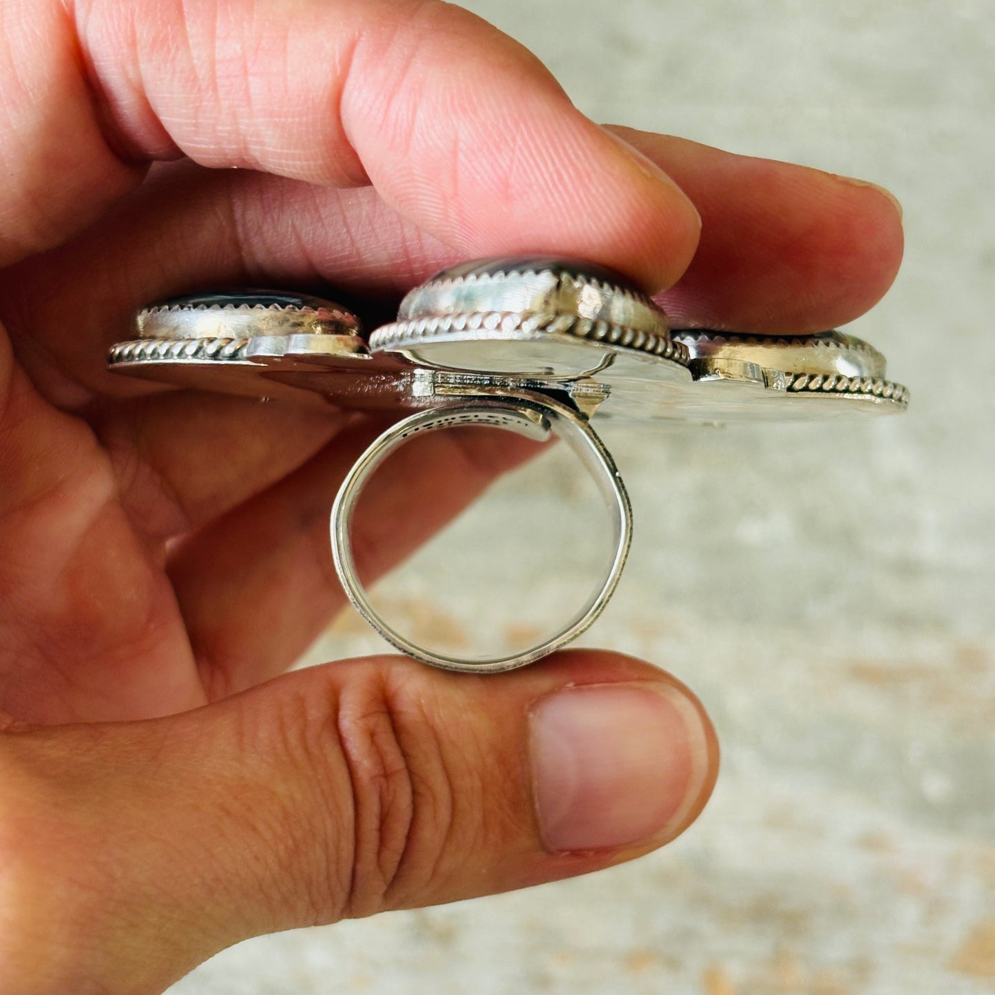 Navajo Hemerson Brown Sterling Silver - Abalone & Mojave Hearts Ring