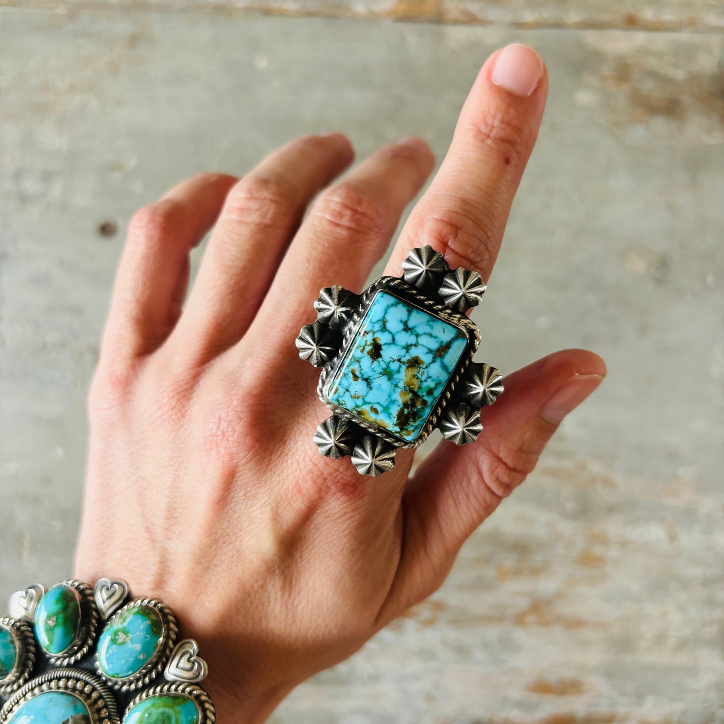 Navajo JT Willie Sterling Silver & Web Kingman Turquoise Ring