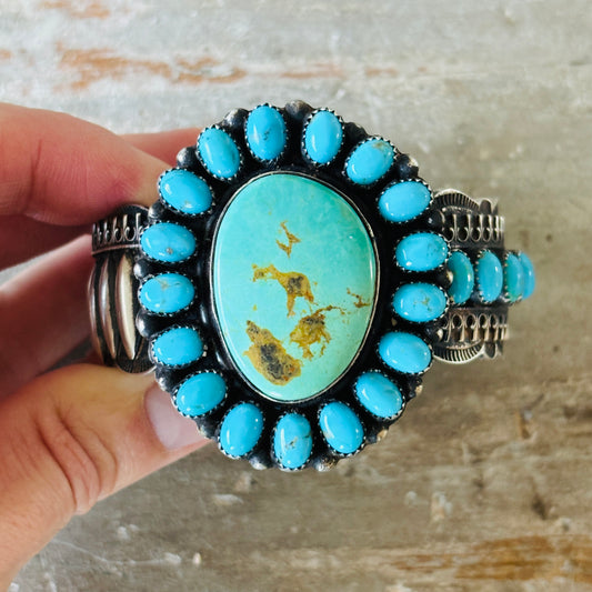 Navajo Shawn Cayatineto Sterling Silver & Kingman Turquoise Statement Cuff