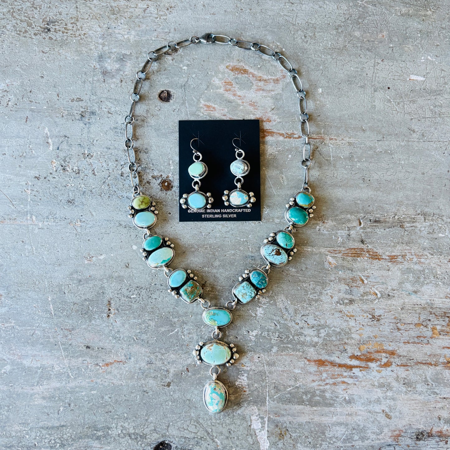 Navajo Kobe Martinez Sterling Silver & Mixed Turquoise Statement Necklace Set