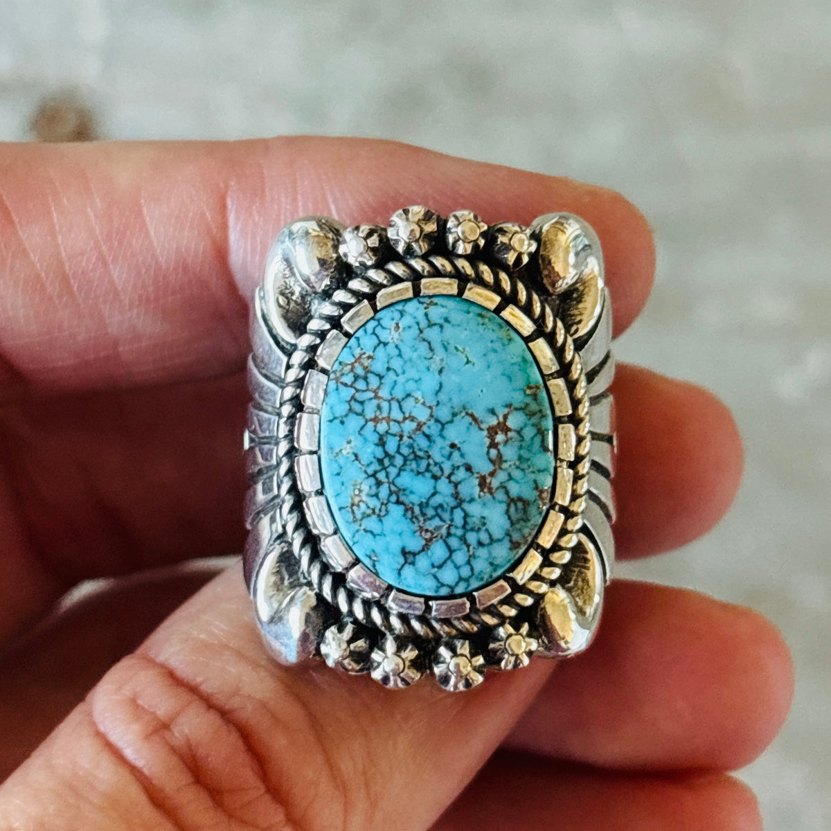 Navajo Thomas Jim Sterling Silver & Blue Moon Turquoise Statement Ring