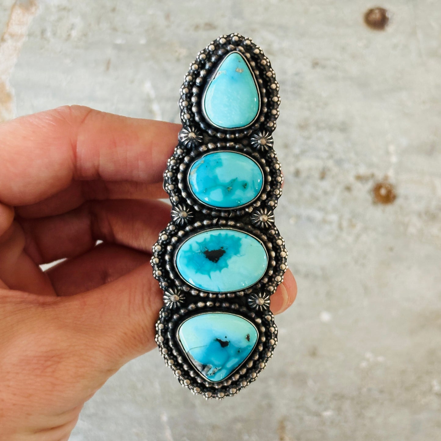Navajo Shawn Cayatineto Sterling Silver & Sonoran Turquoise Crawler Ring