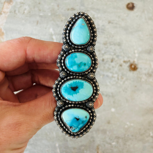 Navajo Shawn Cayatineto Sterling Silver & Sonoran Turquoise Crawler Ring
