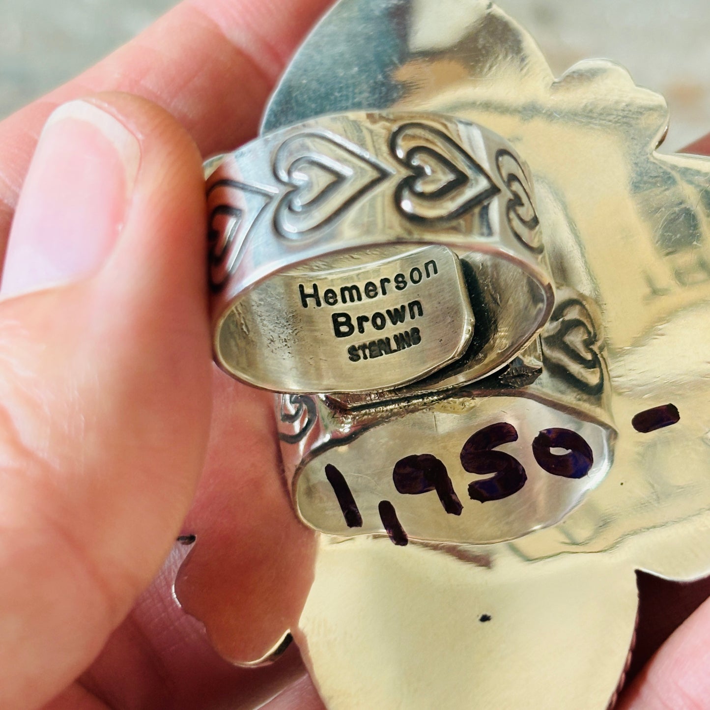Navajo Hemerson Brown Sterling Silver - Abalone & Mojave Hearts Ring