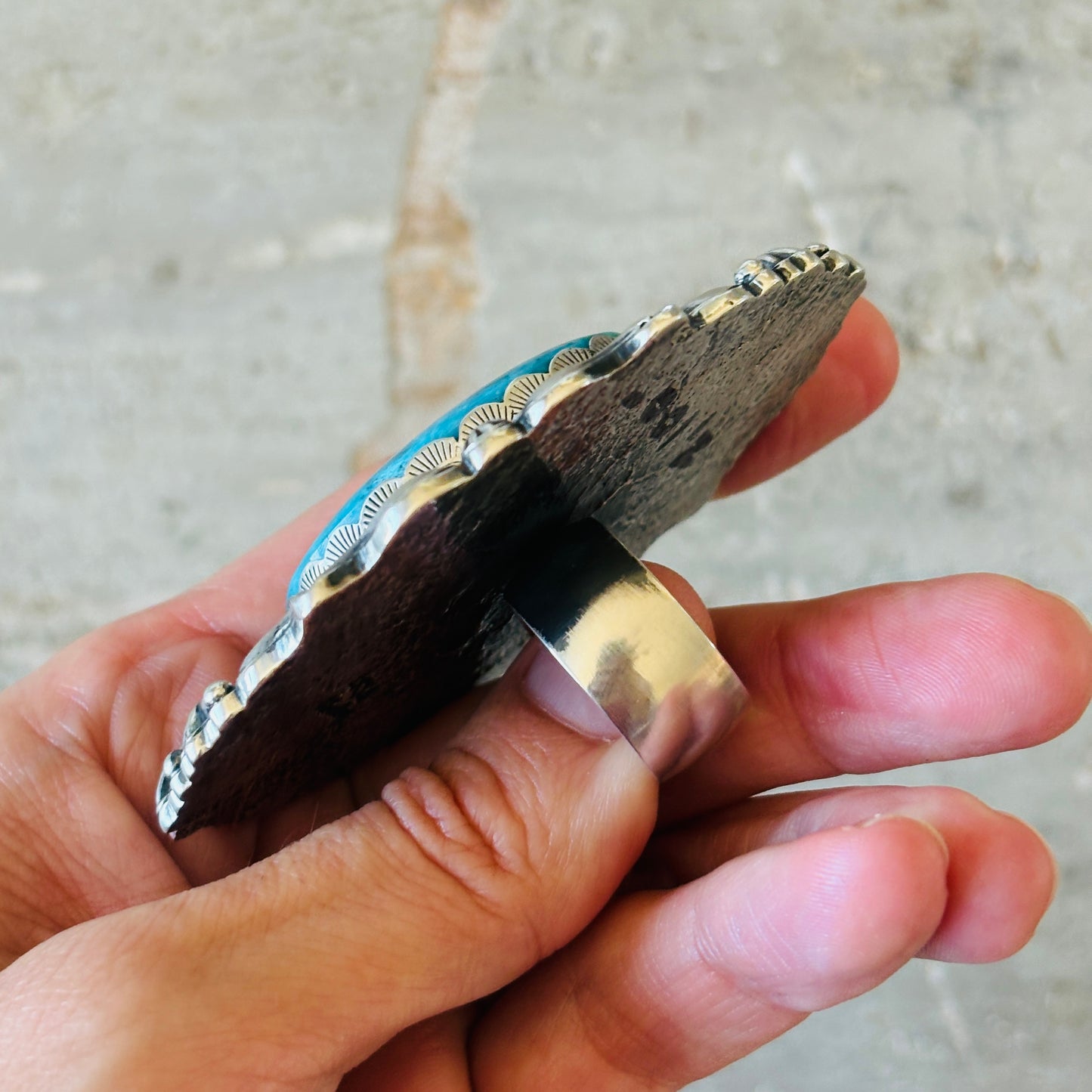 Navajo Glenn Livingston Sterling Silver & Desert Rose Turquoise Statement Ring
