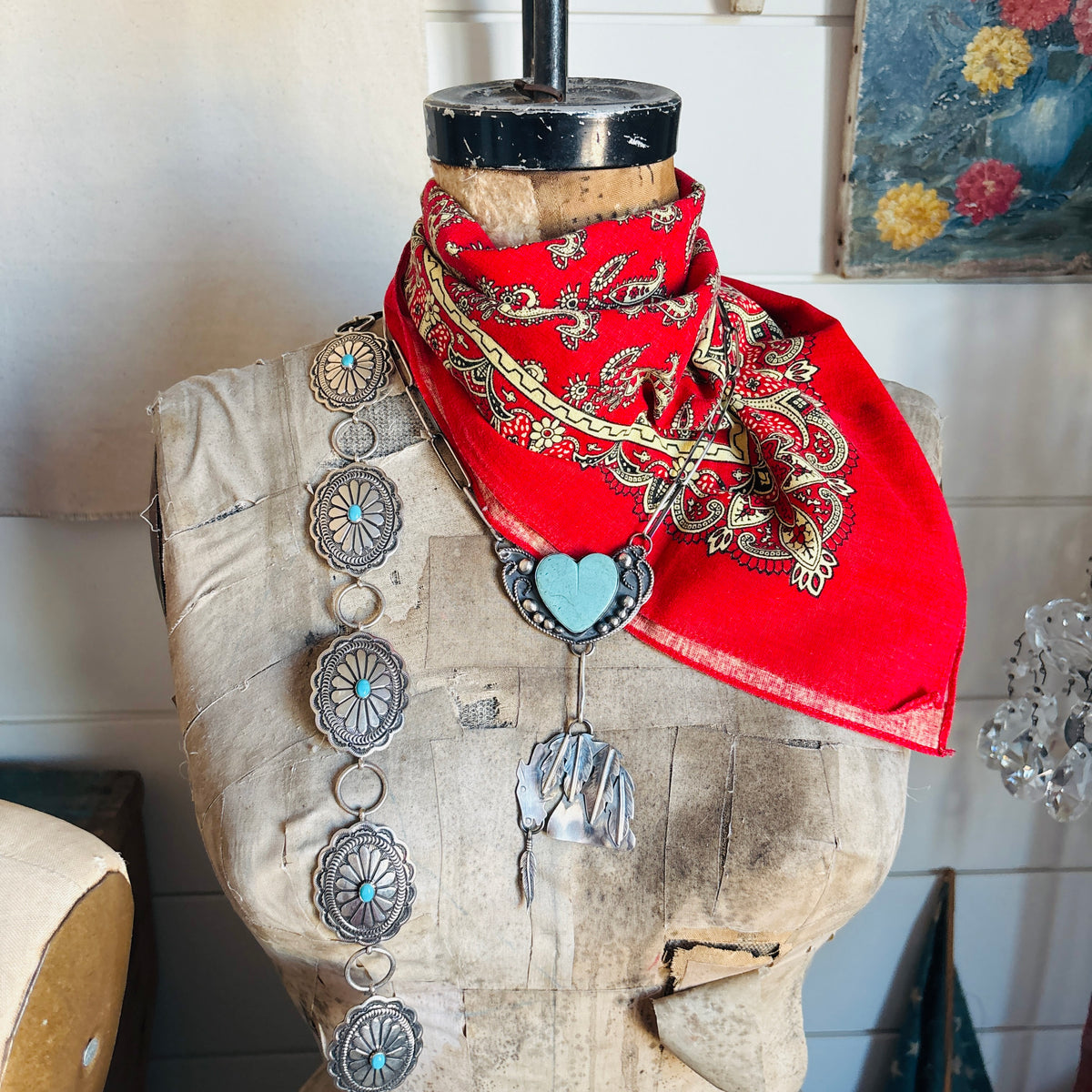 Navajo Miranda Willie Sterling Silver & Kingman Turquoise Heart Horse Necklace