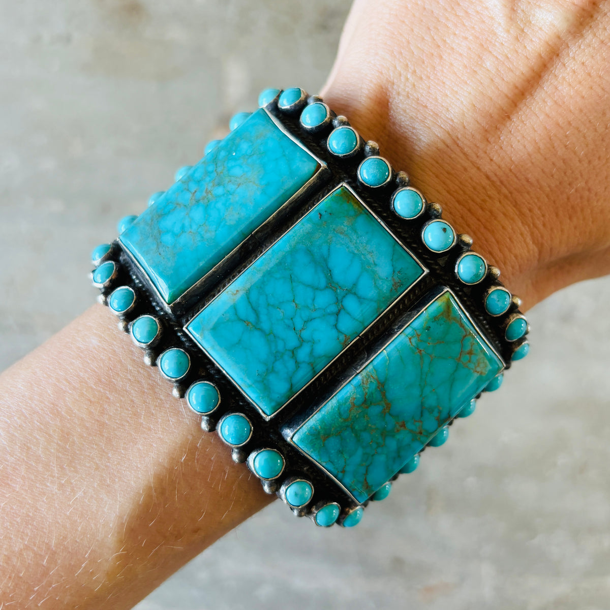 Navajo Anthony Skeets Sterling Silver & Kingman Turquoise Statement Cuff