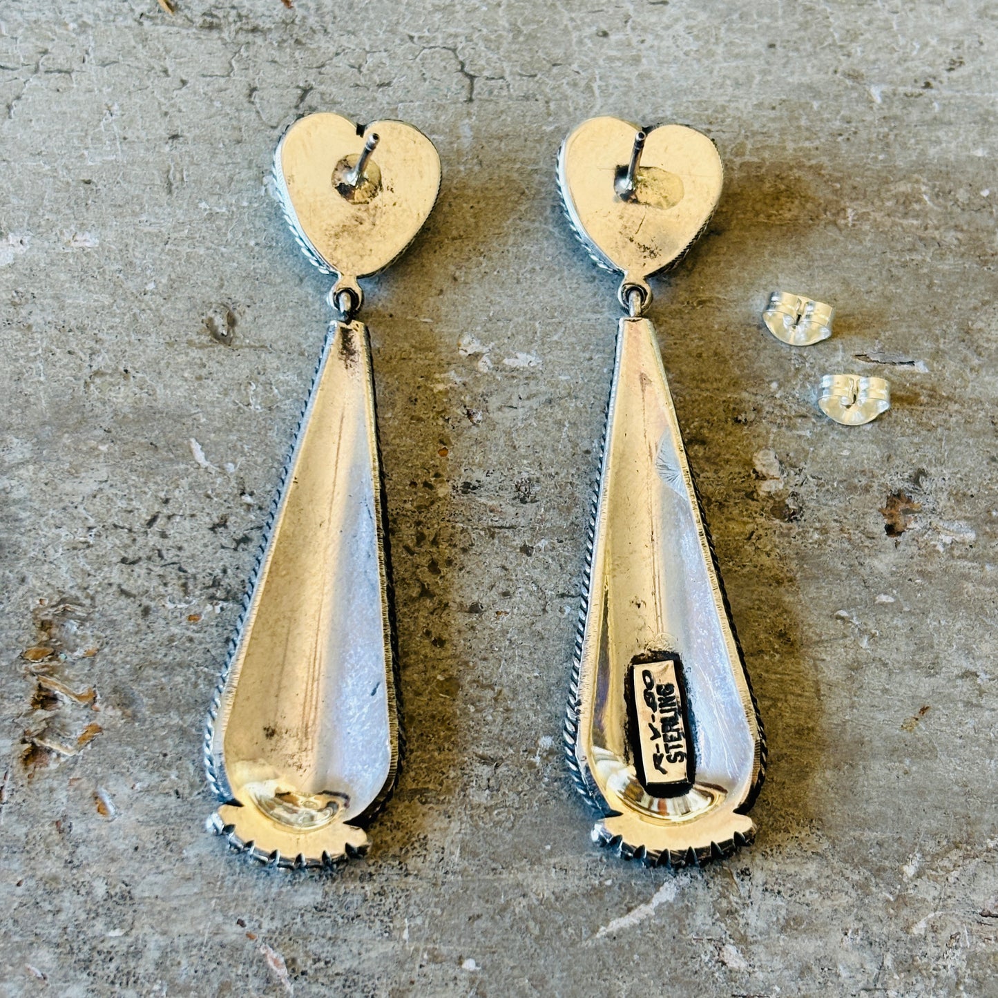 Navajo Steve Arviso Sterling Silver & Kingman Turquoise Heart Earrings