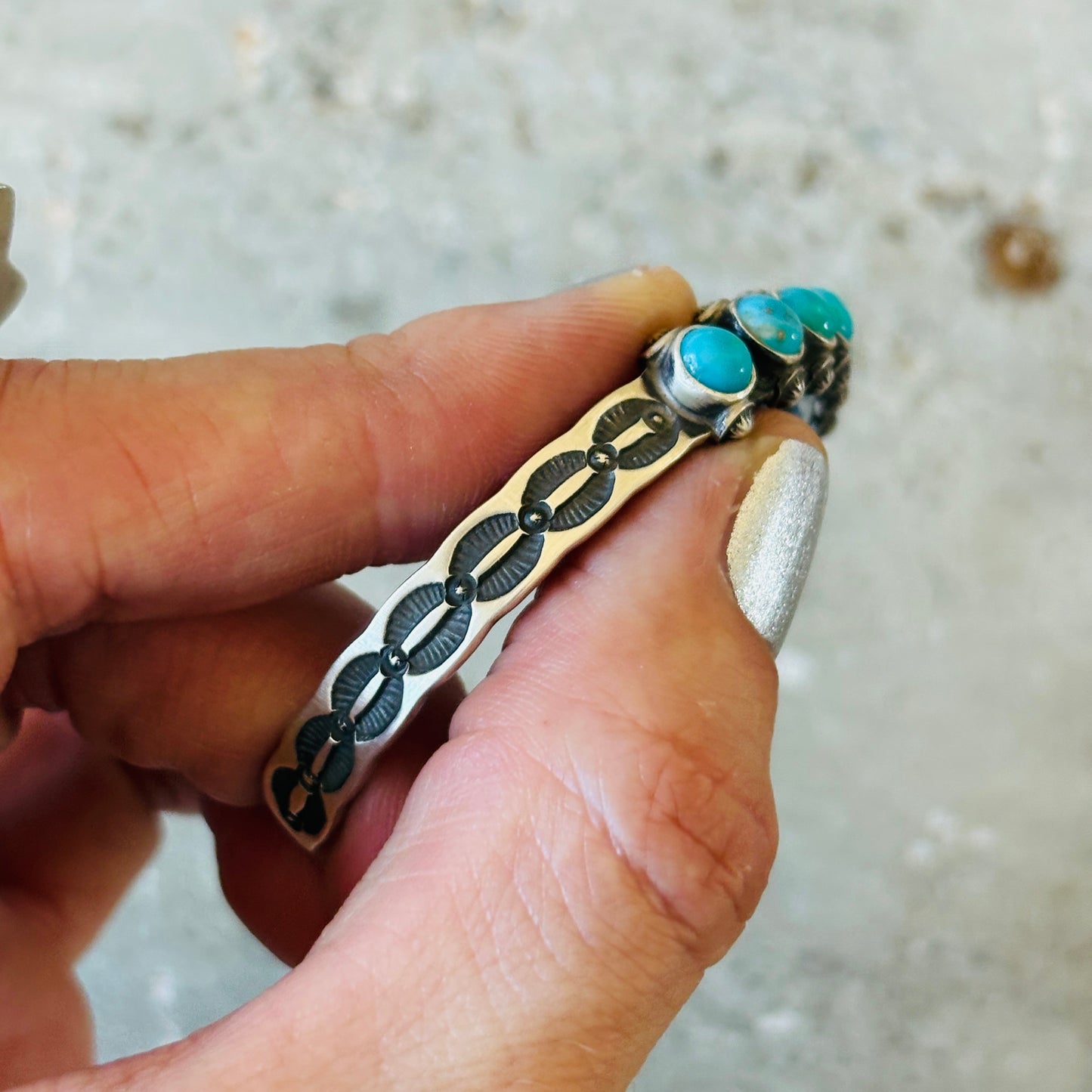 Navajo Herman Smith Sterling Silver & Sleeping Beauty Turquoise Stacker Cuff