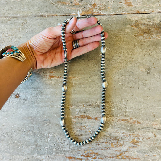 Navajo Tonisha Haley Sterling Silver 6mm Round - Melon Beads Handmade Pearls Necklace