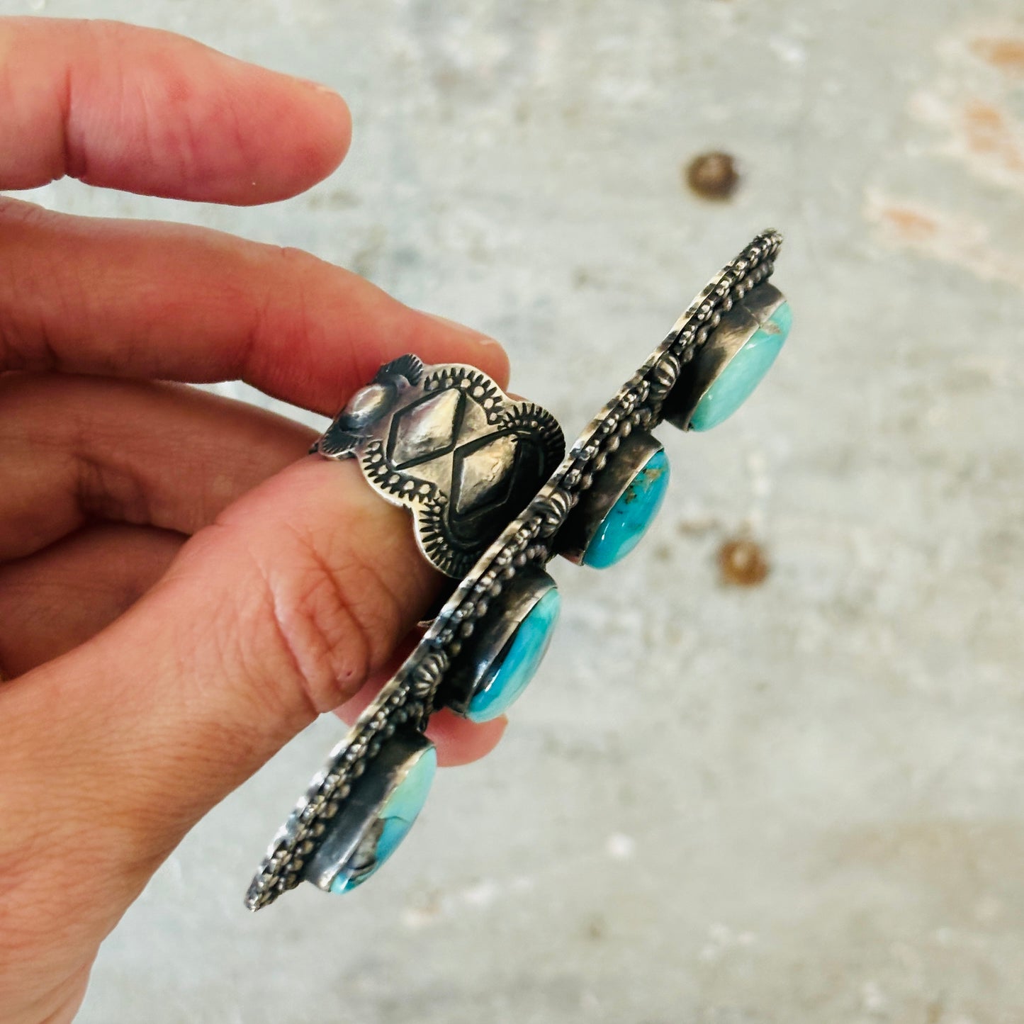 Navajo Shawn Cayatineto Sterling Silver & Sonoran Turquoise Crawler Ring