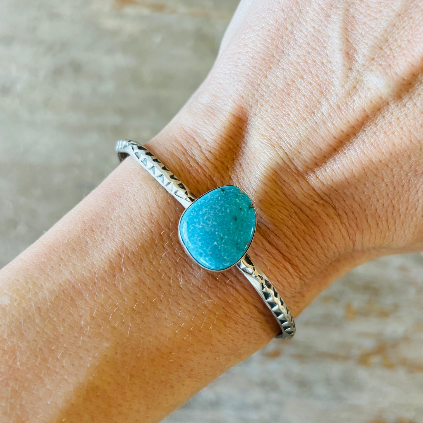 Navajo Delaine & Dwayne Nez Sterling Silver & Sonoran Turquoise Stacker Cuff