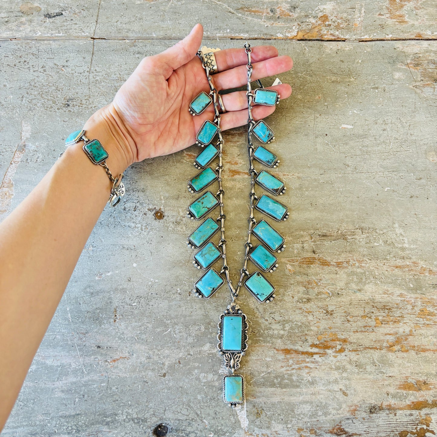 Navajo Brenda Jimenez Sterling Silver & Kingman Turquoise Statement Necklace