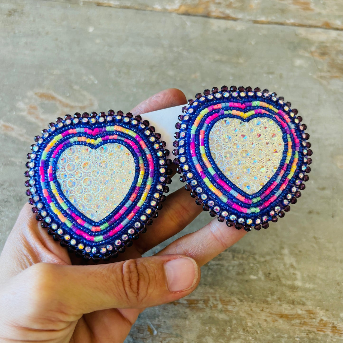 New Navajo Purple Beaded Heart Earrings