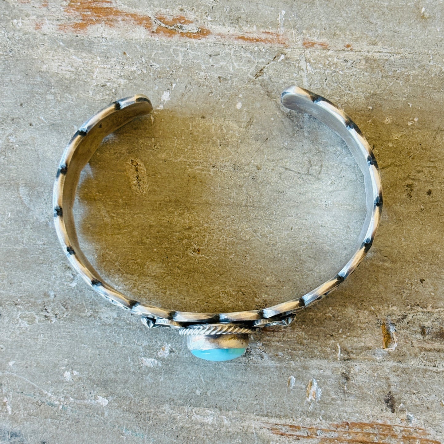 Navajo Randy Boyd Sterling Silver & Blue Ridge Turquoise Stacker Cuff