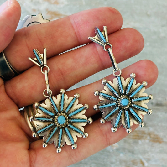 Zuni Samantha Waatsa Sterling Silver & Sleeping Beauty Turquoise Needle Point Earrings