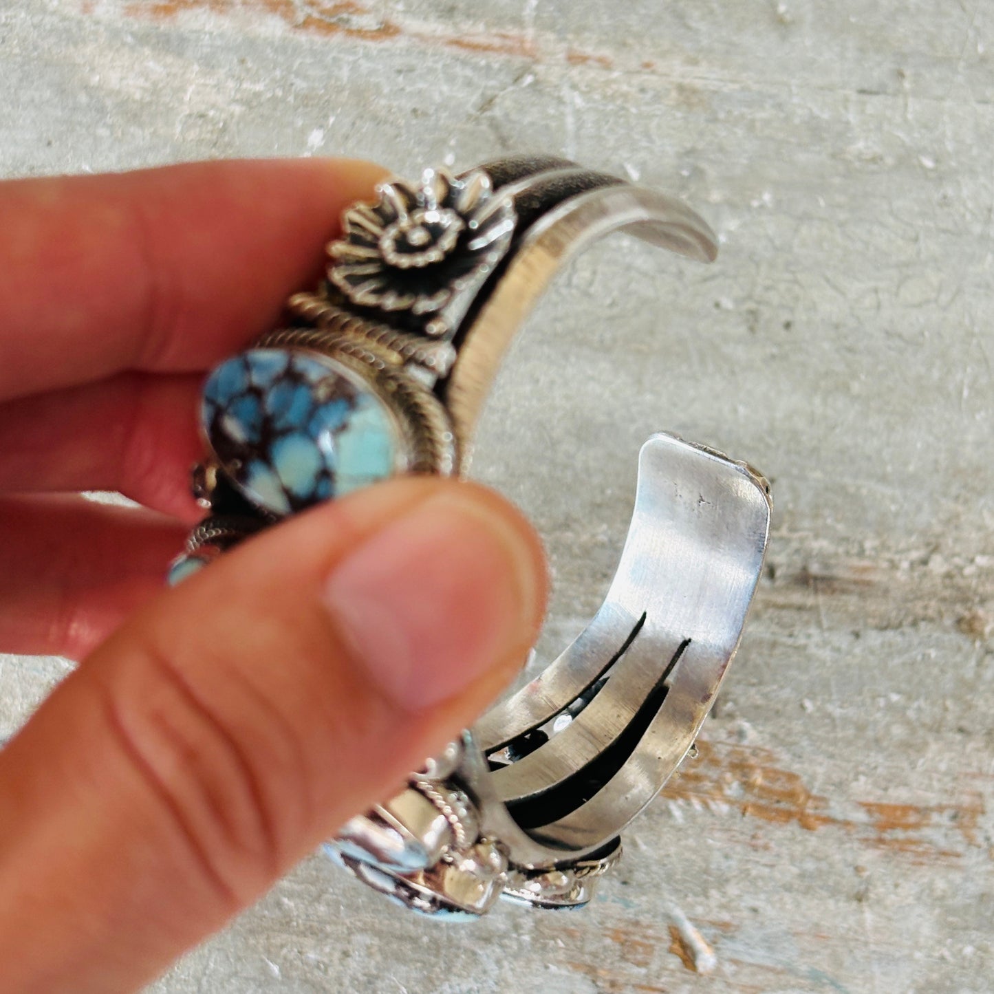 Navajo Hemerson Brown Sterling Silver & Golden Hills Turquoise 5 Stone Stacker Cuff