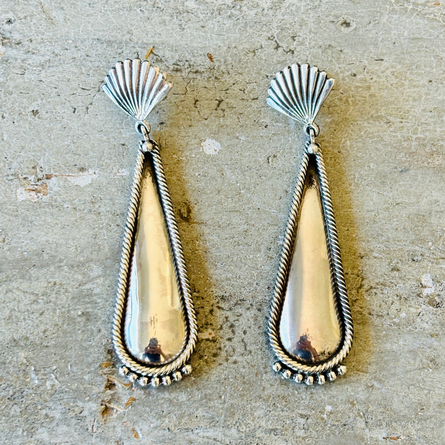 Navajo Steve Arviso Sterling Silver Fan Earrings