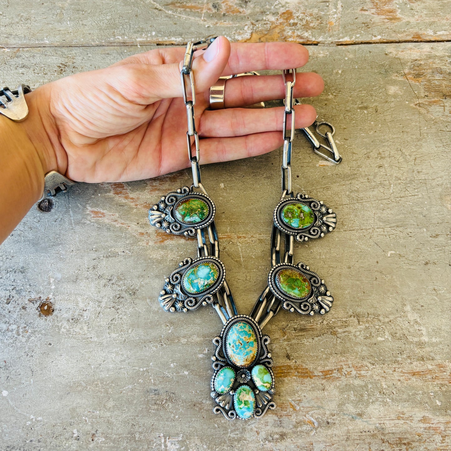 Navajo Braxton Parkett Sterling Silver & Sonoran Turquoise Statement Necklace