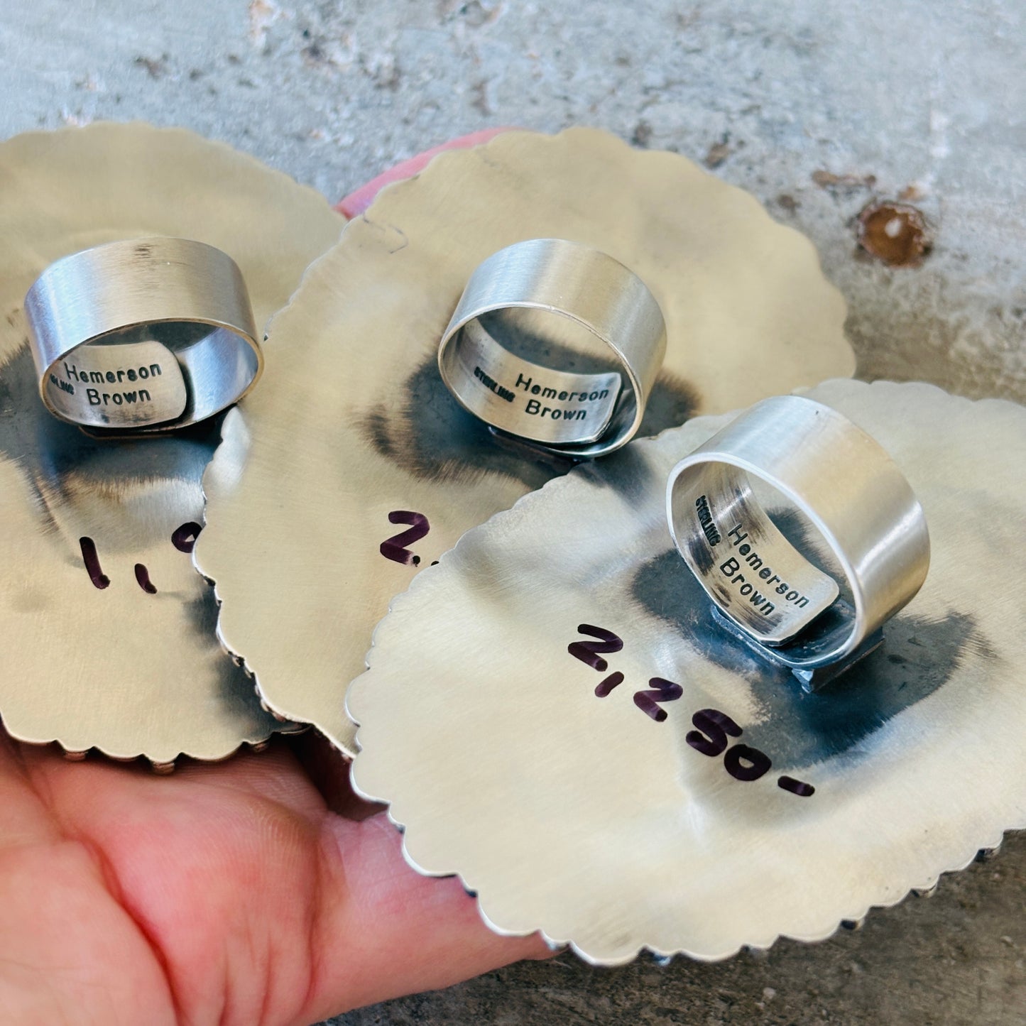 Navajo Hemerson Brown Sterling Silver Repousse Ring