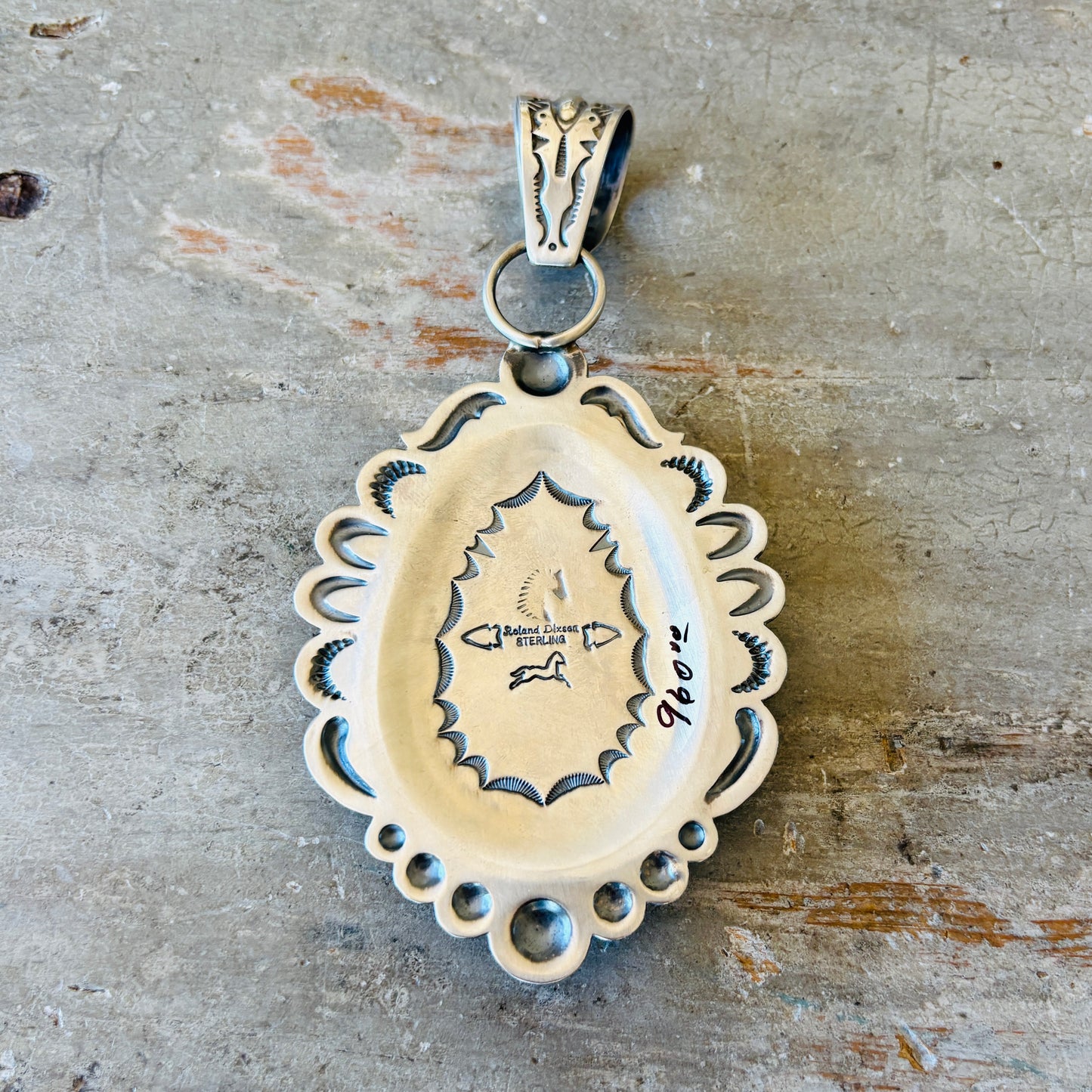 Navajo Roland Dixon Sterling Silver & #8 Turquoise Statement Pendant