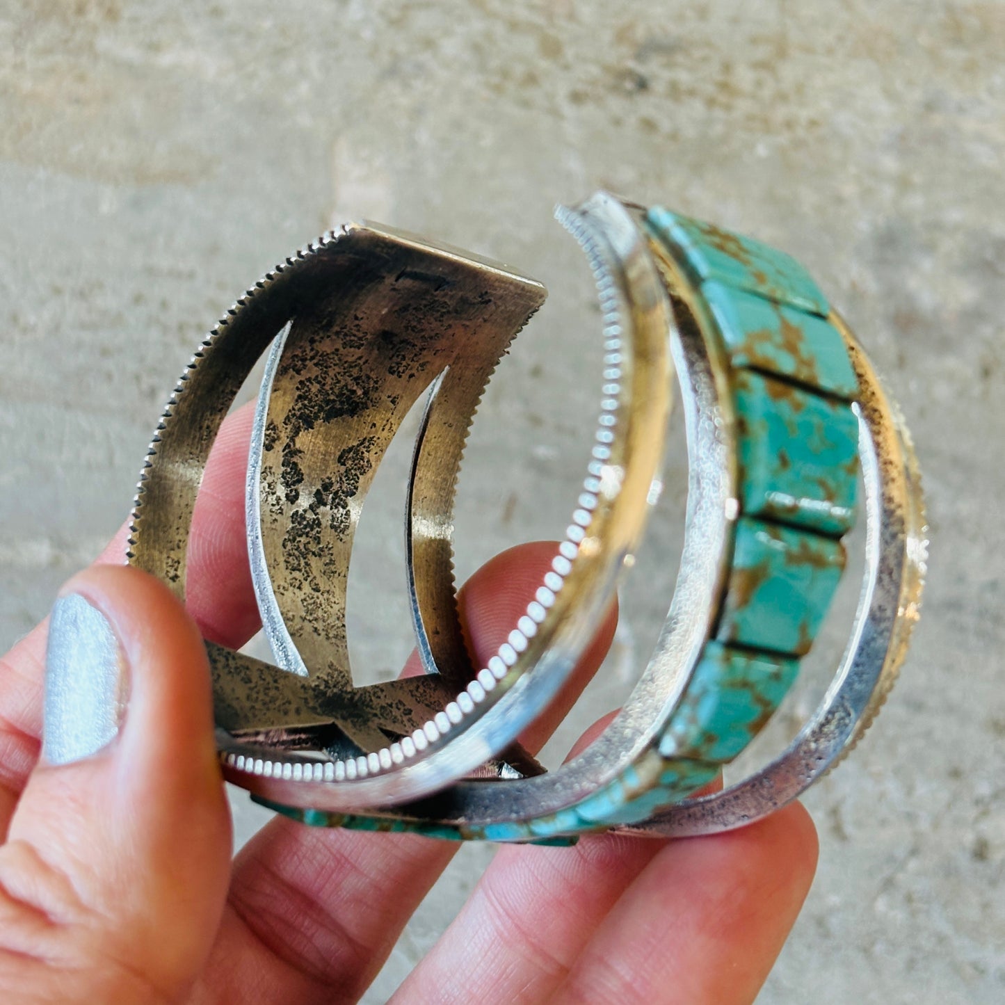 Navajo Aaron Anderson Sterling Silver & Mixed Turquoise Tufa Cast Cobblestone Crosses Cuff