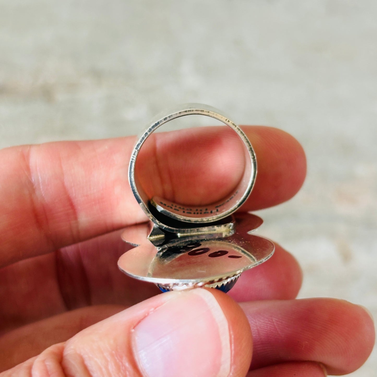 Navajo Hemerson Brown Sterling Silver & Lapis Three Stone Heart Ring