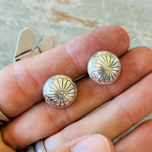 Navajo Mazzie Yazzie Sterling Silver Button Earrings