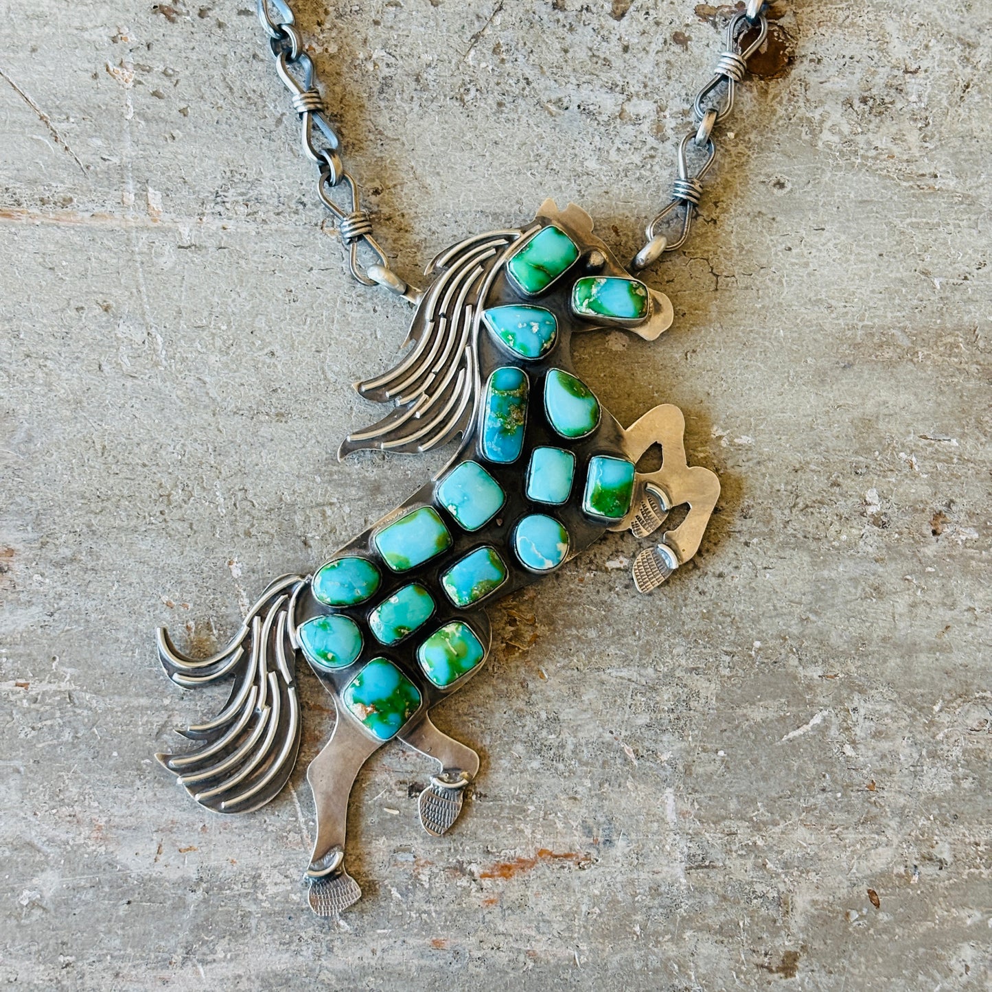 Navajo Gilbert Platero Sterling Silver & Sonoran Horse Statement Necklace
